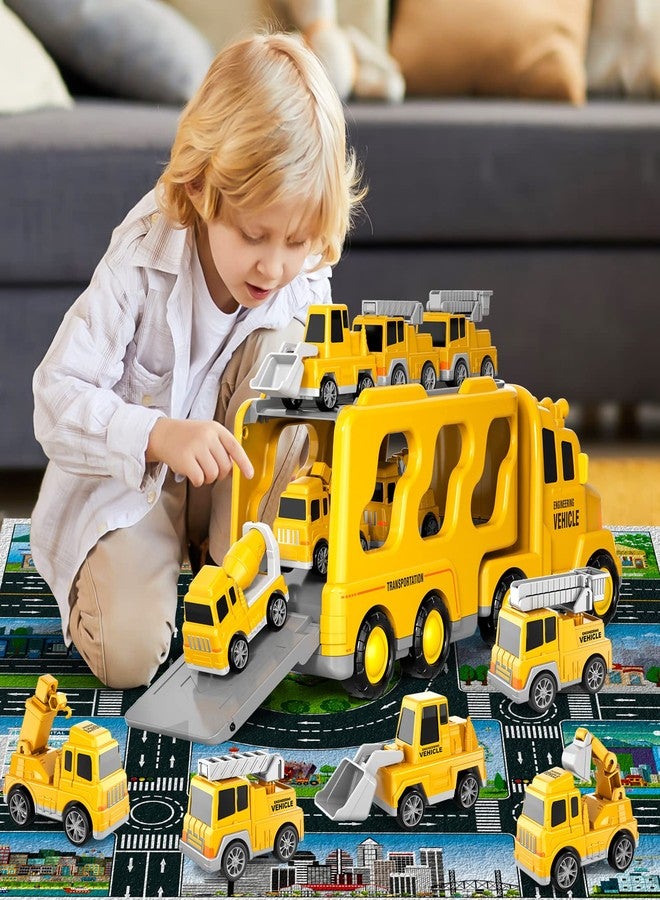 Doloowee Construction Truck Toys for Toddlers 7 in 1 Construction Transporter Truck Friction Power Toy Car, Excavator, Bulldozer, Crane and Mixer Christmas Birthday Gifts for 3-7 Years Old Boys - Image 4